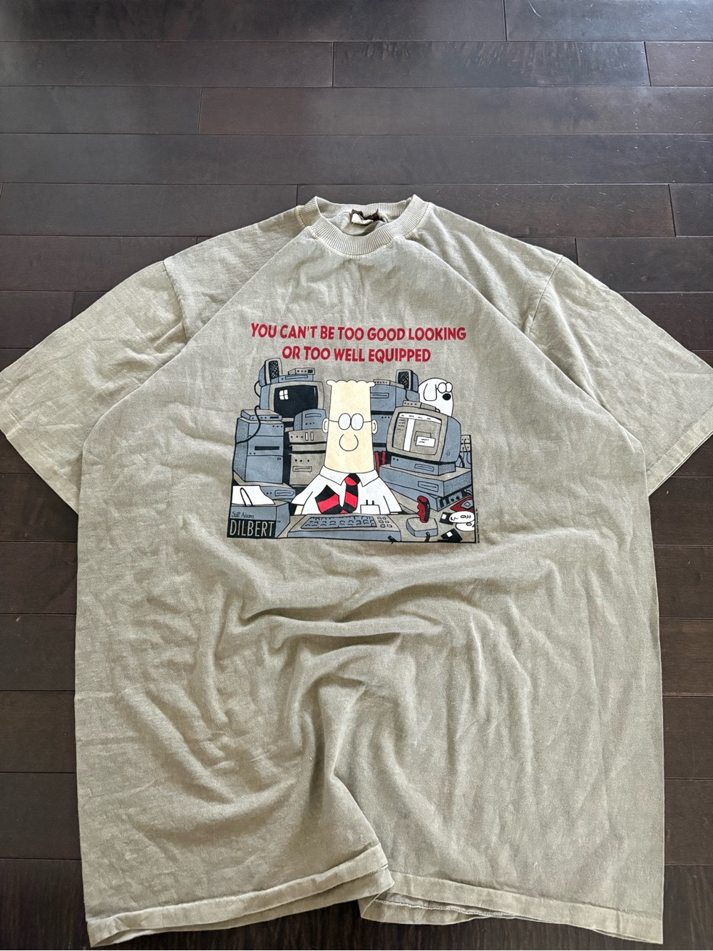 Funny Dilbert Graphic Tee in Sage Green